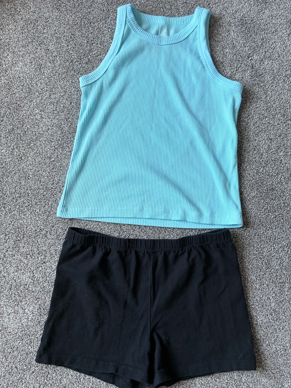 2 PIECE SET The Children's Place Aqua Ribbed Tank Crop Top with Black Shorts Set